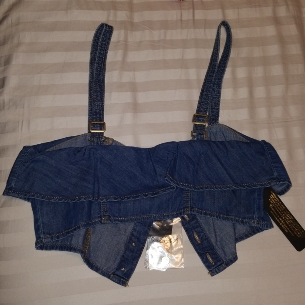 Denim bebe Crop Jean Bra Button Front Bralette - Picture 5 of 6